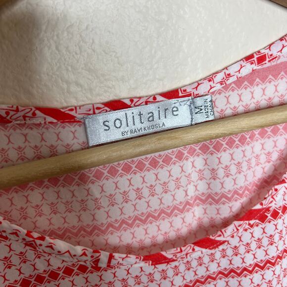 Solitaire Red White Short Sleeve Blouse Medium - Picture 2 of 9